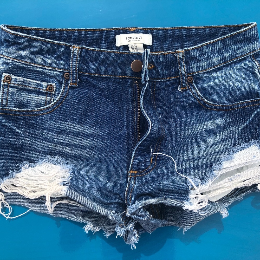 Forever 21 Dark Denim Ripped Shorts
